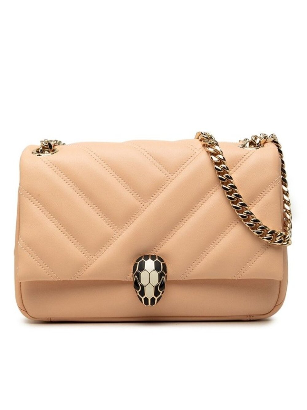Bvlgari Serpenti Cabochon Chain Shoulder Bag Pink Gold Leather